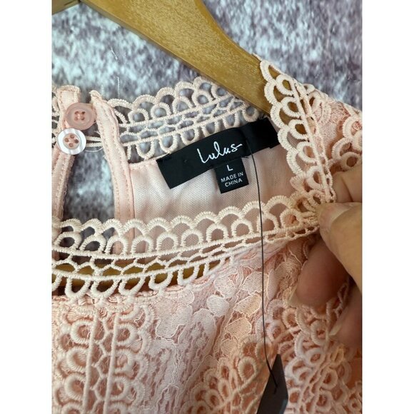 Lulus Dress Womens L Pink Embroidered Crochet Keyhole Ruffles Shift Cottage - Picture 3 of 11